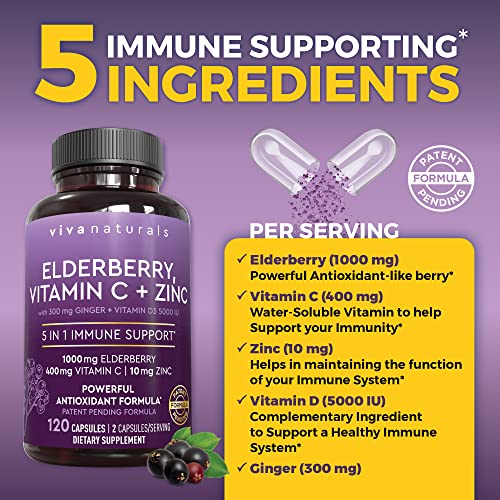 Viva Naturals Sambucus Elderberry with Vitamin C and Zinc for Adults - 5 in 1 Sambucus Viva NaturalsBuy Supplements Australia