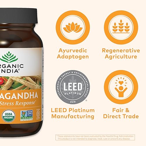 ORGANIC INDIA Ashwagandha Herbal Supplement - Vegan, Gluten-Free, Kosher ORGANIC INDIABuy Supplements Australia