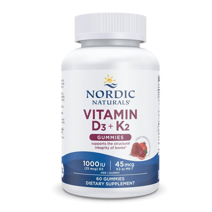 Nordic Naturals Vitamin D3 + K2 Gummies, Pomegranate - 60 Gummies - 1000 IU Vitamin D3 + 45 mcg K2 - Great Taste - Bone Health, Promotes Healthy Muscle Function - Non-GMO - 60 Servings Nordic NaturalsBuy Supplements Australia