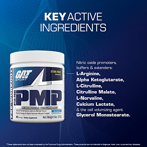 GAT SPORT PMP (Peak Muscle Performance), Pre-Workout, 30 Servings (Blue Raspberry GAT SPORTBuy Supplements Australia