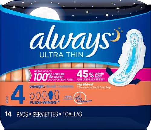 Always Ultra Thin Size 4 Overnight Pads With Wings Unscented, 14 Count (3700030165) AlwaysBuy Supplements Australia