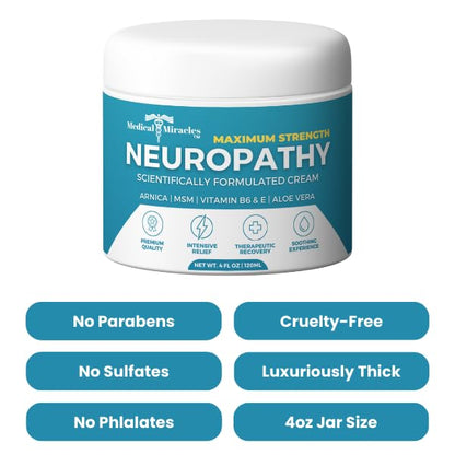 Medical Miracles Neuropathy Cream | Nerve Therapy Max-Potency Relief Cream for Feet, Hands, Legs, and Toes - Enriched with Arnica, Vitamin B6, Aloe Vera, MSM - Crafted for Exceptional Relief 4oz Medical MiraclesBuy Supplements Australia
