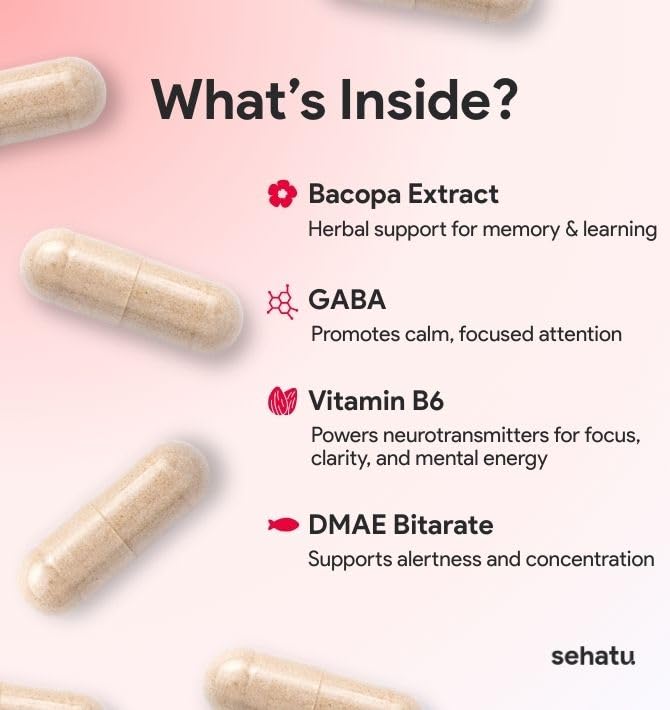 SEHATU Focus Plus Cognitive Performance Enhancer | with N-Acetyl L-Tyrosine, DMAE Bitartrate, GABA, Glutamic Acid | Boosts Focus, Enhances Memory, Supports Brain Health | 60 Count | 30 Day Supply SEHATUBuy Supplements Australia