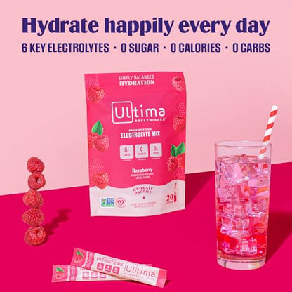 Ultima Replenisher Daily Electrolyte Drink Mix – Raspberry, 20 Stickpacks – Hydration Ultima ReplenisherBuy Supplements Australia