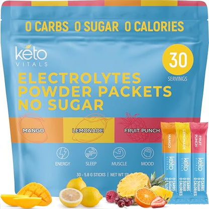 Keto Vitals Original Electrolytes Powder Packets | Keto Friendly Electrolyte Travel Packets 