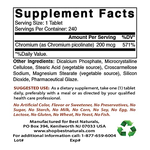 Best Naturals Chromium Picolinate Tablet, 200 mcg, 240 Count Best NaturalsBuy Supplements Australia