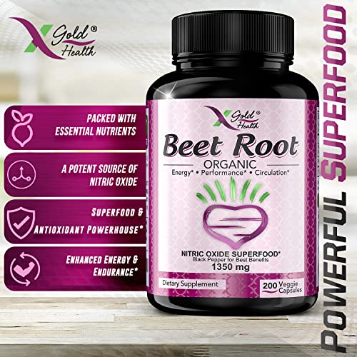 Organic Beet Root Powder 1350mg 200 Veggie caps Superfood Nitric Oxide Strongest X Gold HealthBuy Supplements Australia