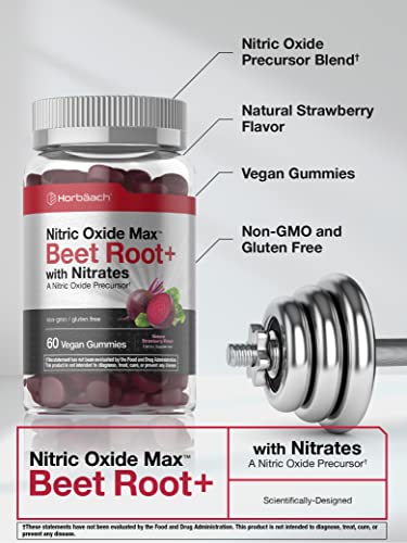 Nitric Oxide Beet Root Gummies | 60 Count | with Nitrates | Natural Strawberry Flavor HorbäachBuy Supplements Australia