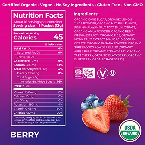 Orgain Organic Hydration Packets, Electrolytes Powder - Berry Hydro Boost