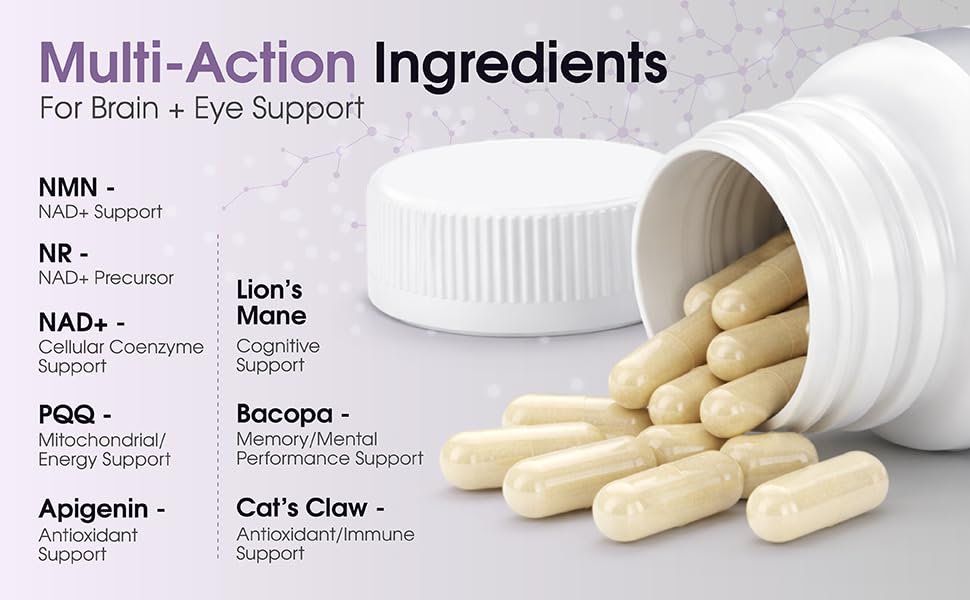 1LifeScience Cognition & Vision Support Supplement – NMN, Lion’s Mane, Cat’s Claw, Apigenin, PQQ & Lutein – NAD+ Support Formula – cGMP Made in USA – 60 Caps 1LifeScienceBuy Supplements Australia