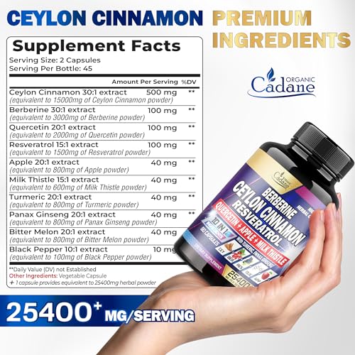 Ceylon Cinnamon 15000mg Berberine 3000mg Quercetin 2000mg Supplement - Support Organic CadaneBuy Supplements Australia