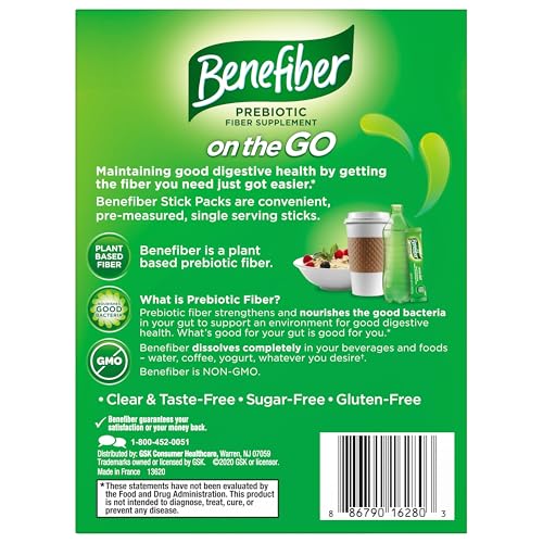 Benefiber On The Go Prebiotic Fiber Supplement Powder for Digestive Health, Daily Fiber, Unflavored - 28 Sticks (3.92 Ounces)