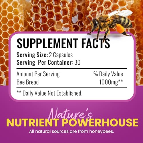 HONEYBEEZONE-Bee Bread Capsules – Nutrient-Rich Superfood for Energy Boost, Immune Support Supplement | Non-GMO, Gluten-Free, 60 Easy-to-Swallow Veggie Capsules HONEYBEEZONEBuy Supplements Australia