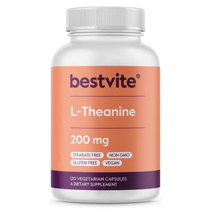 BESTVITE L-Theanine 200mg (120 Vegetarian Capsules) - No Stearates - Vegan - Non GMO - Gluten Free BESTVITEBuy Supplements Australia
