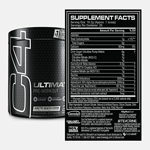 C4 Ultimate Pre Workout Powder Arctic Snow Cone - Sugar Free Preworkout Energy CellucorBuy Supplements Australia