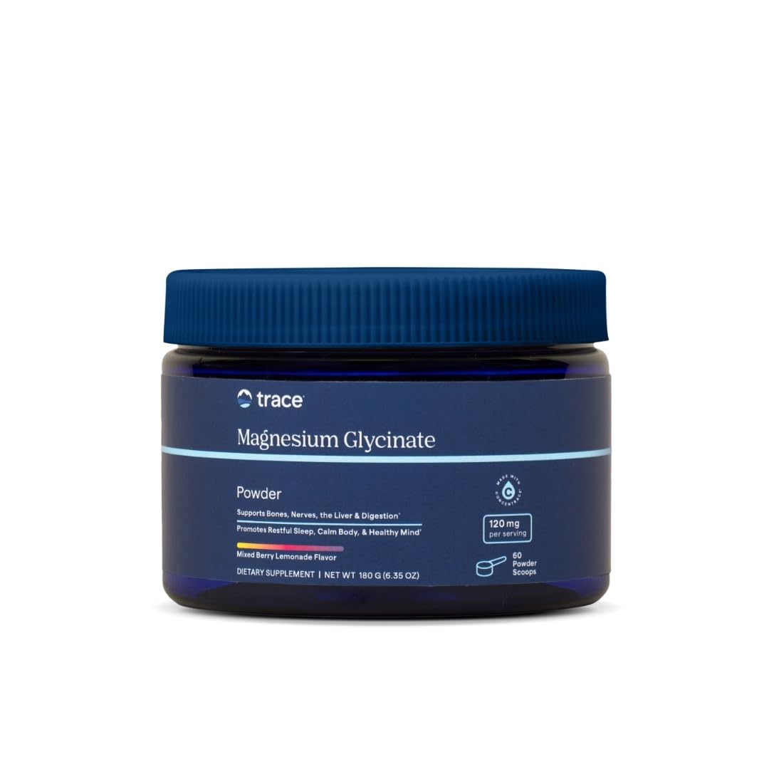 Trace Minerals Magnesium Glycinate Powder - Daily Magnesium Powder for Sleep Support - Calming Bedtime Drink - Natural & Gentle - Mixed Berry Lemonade - 180g (60 Servings) Trace MineralsBuy Supplements Australia