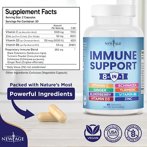 NEW AGE 8 in 1 Immune Support Booster Supplement with Echinacea, Vitamin C and Zinc NEW AGEBuy Supplements Australia