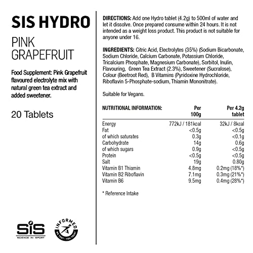 Science In Sport Hydro Hydration Tablets, Gluten-Free, Zero Sugar, Pink Grapefruit Science in SportBuy Supplements Australia