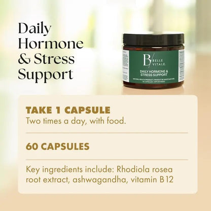 BODi Belle Vitale Daily Hormone & Stress Support - Ashwagandha & Rhodiola - Helps Combat Stress & Supports Healthy Cortisol Levels - Vitamin B12 Help Energy Metabolism & Immune Health - 60 Capsules BODiBuy Supplements Australia