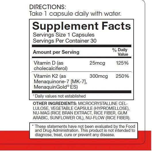 Silver Fern Vitamin K2-D3 Supplement Brand - Natural, Non-Synthetic - K2-7 as Menaquinone-7 (MK-7) - D3 as cholecalciferol Silver Fern