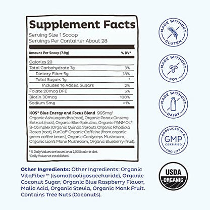 KOS USDA Organic Energizing Blue Spirulina Blend - 70 mg Organic Caffeine, B-Complex KOSBuy Supplements Australia