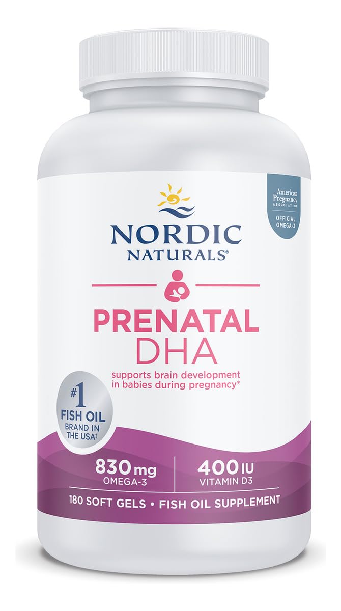 Nordic Naturals Prenatal DHA, Unflavored - 180 Soft Gels - 830 mg Omega-3 + 400 IU Vitamin D3 - Supports Brain Development in Babies During