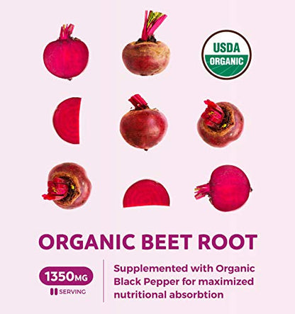 USDA Organic Beet Root Powder (120 Tablets) 1350mg Beets Per Serving with Black Pepper Healths HarmonyBuy Supplements Australia
