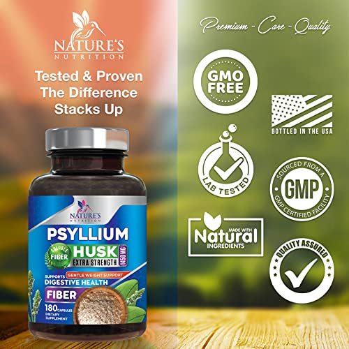 High Absorption Psyllium Husk Capsules 1450mg, Natural Soluble Fiber Supplement Non-GMO Nature's NutritionBuy Supplements Australia