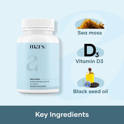 Mars Sea Moss Caps Surge Natural (60N) | Packed with 84 Essential Minerals | Powered with Black Seed Oil, Surgemax & Vitamin D3 | Overall Well-Being - Pack of 3 mars by GHCBuy Supplements Australia