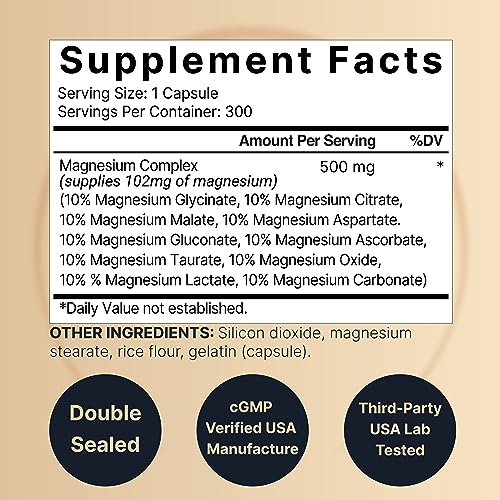 NatureBell Magnesium Complex Supplement 500mg, 300 Capsules | 10 Active Forms NatureBellBuy Supplements Australia