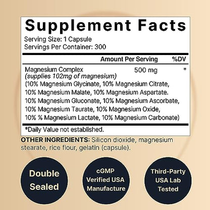 NatureBell Magnesium Complex Supplement 500mg, 300 Capsules | 10 Active Forms NatureBellBuy Supplements Australia