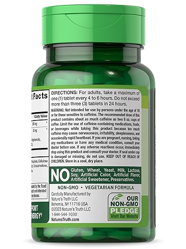 Caffeine Pills | 220mg | 120 Count | with Green Tea Extract | Vegetarian, Non-GMO & Gluten Nature's TruthBuy Supplements Australia