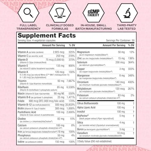 NutraBio Multisport for Women - Womens MultiVitamin - 33 Vitamins, Minerals, Micronutrients - Rich in Antioxidants NutraBio