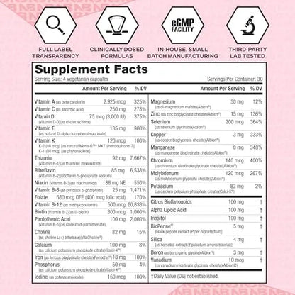 NutraBio Multisport for Women - Womens MultiVitamin - 33 Vitamins, Minerals, Micronutrients - Rich in Antioxidants NutraBio