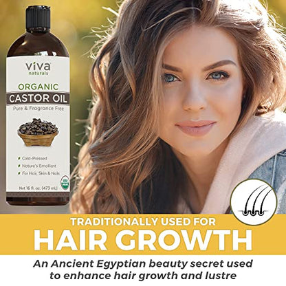 Viva Naturals Organic Castor Oil, 16 fl oz - Cold Pressed Castor Oil for Skin, Hair and Lashes - Traditionally Viva NaturalsBuy Supplements Australia