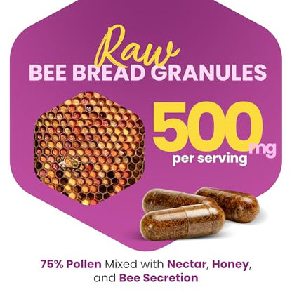 HONEYBEEZONE-Bee Bread Capsules – Nutrient-Rich Superfood for Energy Boost, Immune Support Supplement | Non-GMO, Gluten-Free, 60 Easy-to-Swallow Veggie Capsules HONEYBEEZONEBuy Supplements Australia