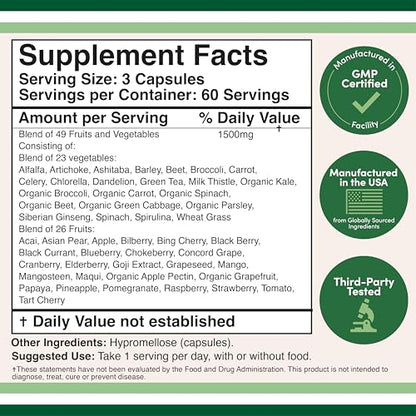 Fruits and Veggies Supplement (Daily Blend of 49 Different Fruits and Vegetables, 23 Veggies and 29 Fruits) 1,500mg Servings, 180 Capsules (No Fillers, Vegan Safe, Non-GMO) by Double Wood Double Wood SupplementsBuy Supplements Australia