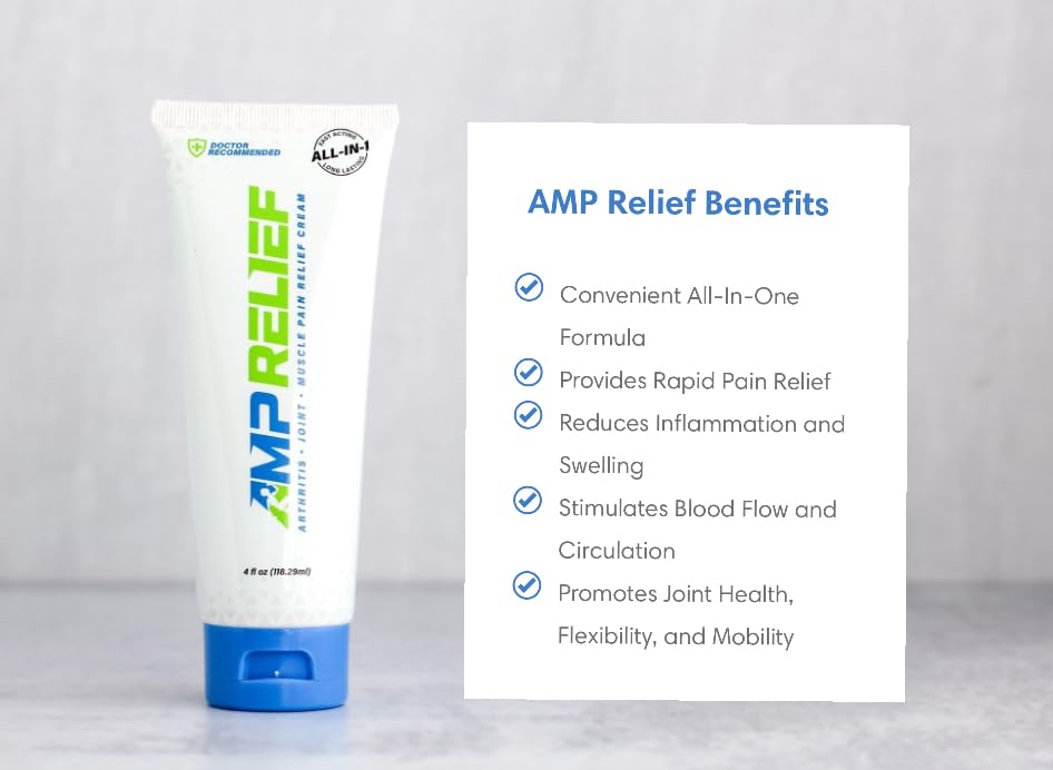 AMP RELIEF Cream - 4oz - All Natural Topical Pain Cream with Arnica, Boswellia, Eucalyptus and Menthol AMP RELIEFBuy Supplements Australia