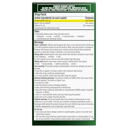 Excedrin Extra Strength Pain Relief Caplets for Headache Relief, Acetaminophen 250mg, Aspirin 250mg, Caffeine 65mg, Pain Reliever, 200 Count ExcedrinBuy Supplements Australia