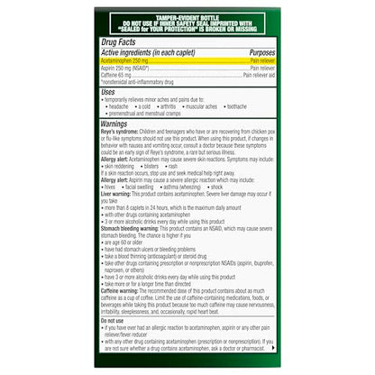 Excedrin Extra Strength Pain Relief Caplets for Headache Relief, Acetaminophen 250mg, Aspirin 250mg, Caffeine 65mg, Pain Reliever, 200 Count ExcedrinBuy Supplements Australia