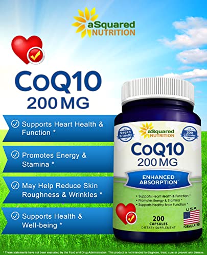 aSquared Nutrition CoQ10 (200 Capsules and 200mg) - High Absorption Vegan CO Q-10 aSquared NutritionBuy Supplements Australia