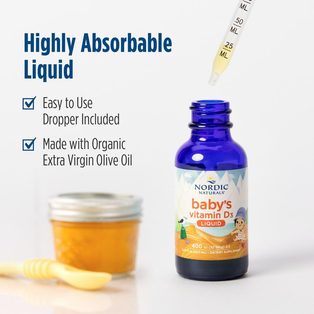 Nordic Naturals Baby’s Vitamin D3, Unflavored - 0.76 oz - 400 IU Vitamin D3 - Healthy Bones, Immune System Support, Normal Sleep Rhythms - Non-GMO, Certified Vegetarian - 90 Servings Nordic NaturalsBuy Supplements Australia
