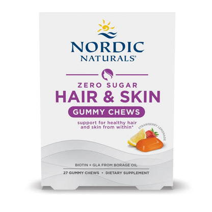 Nordic Naturals Zero Sugar Hair & Skin Gummy Chews, Strawberry Lemonade - 27 Gummy Chews - Biotin + GLA from Borage Oil - Promotes Healthy Balance of Fats in Skin - Non-GMO - 27 Servings Nordic NaturalsBuy Supplements Australia