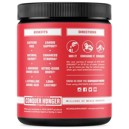MTN OPS Enduro Trail Packs Nitric Oxide Supplement & Stim-Free Pre Workout - 20 Servings - with Magnesium Citrate, Beet Root Powder, Niacinamide, L Arginine & L Citrulline - Black Cherry Flavor
