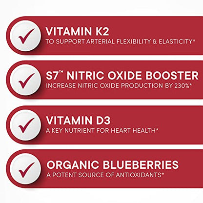 Purity Products Artery Pill Core from MK-7 Vitamin K2, Plant-Based S7 Nitric Oxide Booster, Vitamin D3, Organic Blueberries - Promotes Arterial Health & Cardiovascular Function - 30 Count