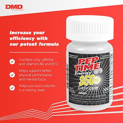 PEPTIME Energy Tablets, Vitamin B6 and B12 Caffeine Pills, 350 mg Caffeine