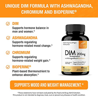 Sandhu's DIM Supplement 200 mg -60 Capsules - Diindolymethane with Ashwagandha Sandhu'sBuy Supplements Australia