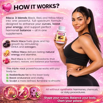 Maca 3 Capsules – Black, Red & Yellow Maca Root Blend – Feminine Balance & Natural Body Support – Herbal Formula Curvy FruitBuy Supplements Australia
