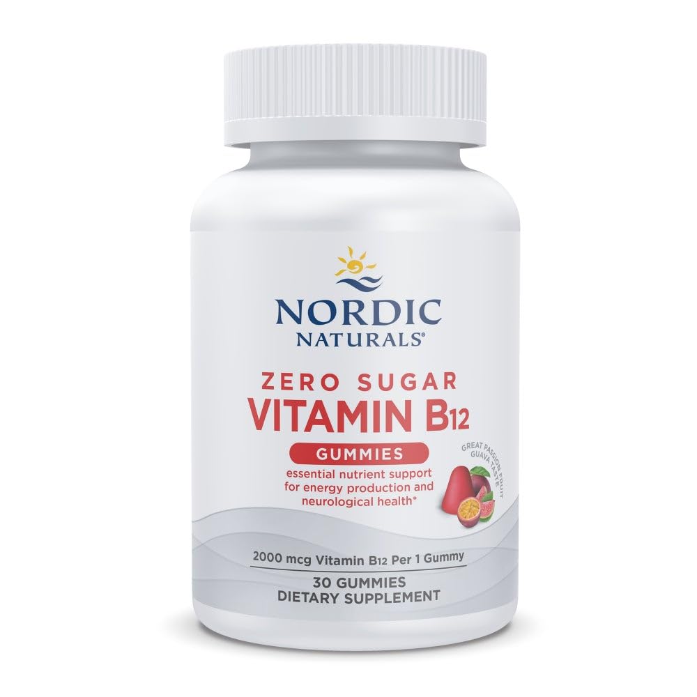 Nordic Naturals Zero Sugar Vitamin B12 Gummies - 2000 mcg Vitamin B12 per Gummy, Passion Fruit Guava Flavor - 30 Gummies, Essential Nutrient Support for Energy Production and Brain Health, 30 Servings Nordic NaturalsBuy Supplements Australia