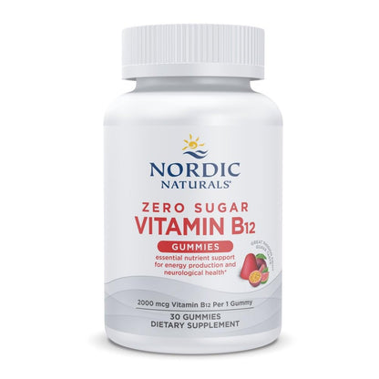 Nordic Naturals Zero Sugar Vitamin B12 Gummies - 2000 mcg Vitamin B12 per Gummy, Passion Fruit Guava Flavor - 30 Gummies, Essential Nutrient Support for Energy Production and Brain Health, 30 Servings Nordic NaturalsBuy Supplements Australia